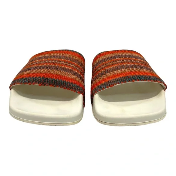 Zimmermann Beach Stripe Woven Raffia Pool Slides Red and Orange Sandals Women 39 - Picture 3 of 16